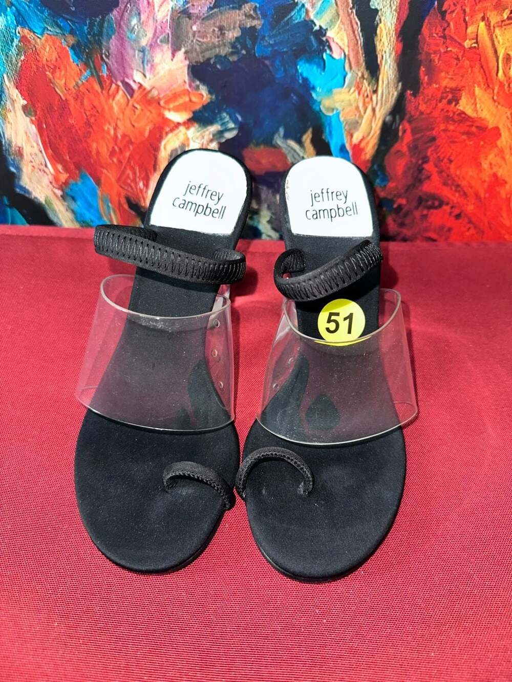 No.51 Jeffrey Campbell Mania Clear Lucite Block Heel Open Toe Women's Sandals